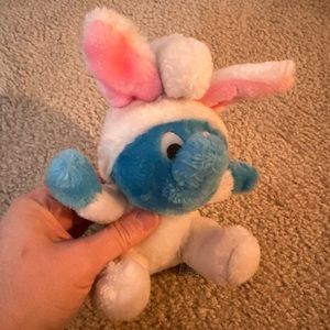Vintage 1983 Peyo Easter Bunny Smurf Plush WALLACE & BERRIE 7” Tall